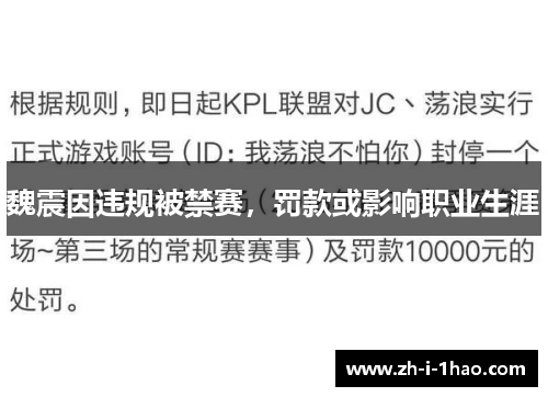 魏震因违规被禁赛，罚款或影响职业生涯