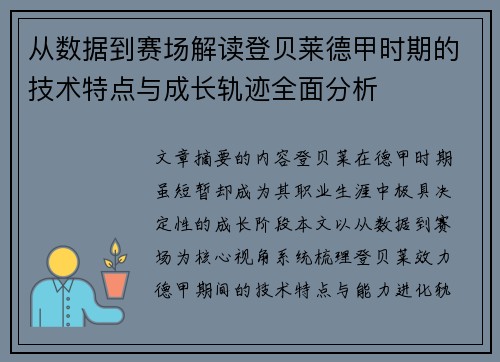 从数据到赛场解读登贝莱德甲时期的技术特点与成长轨迹全面分析